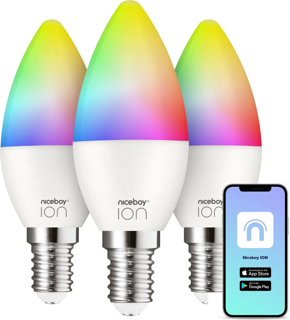 Žiarovky Niceboy ION SmartBulb RGB, 6 W, E14, 3 ks