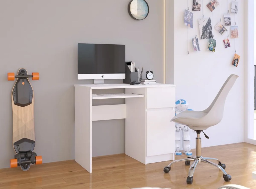 Písací stôl PIKSEL 90 cm biely pravý