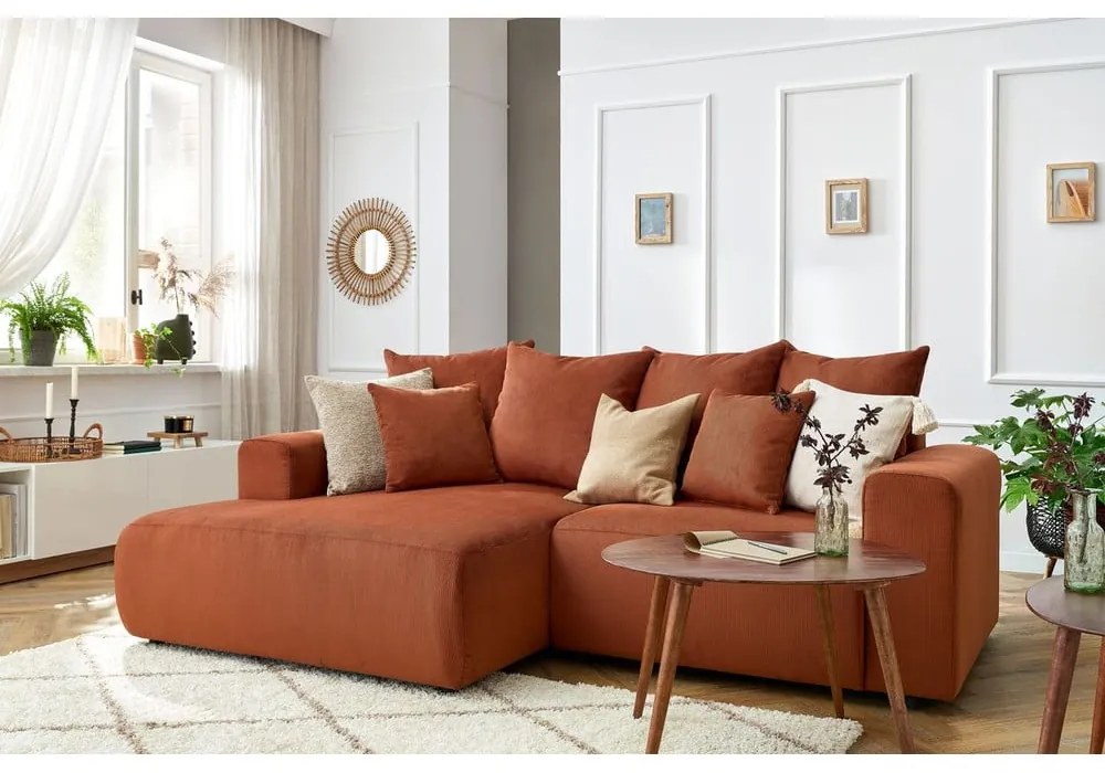 Oranžová zamatová rohová pohovka Enjoy – Bobochic Paris