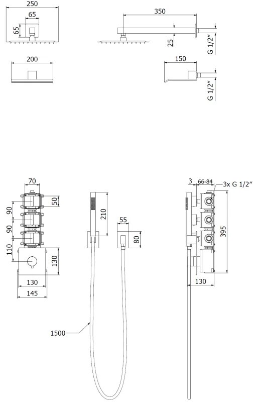 Mexen Boka, sprchová súprava pod omietku, čierna matná, 7603-03-70