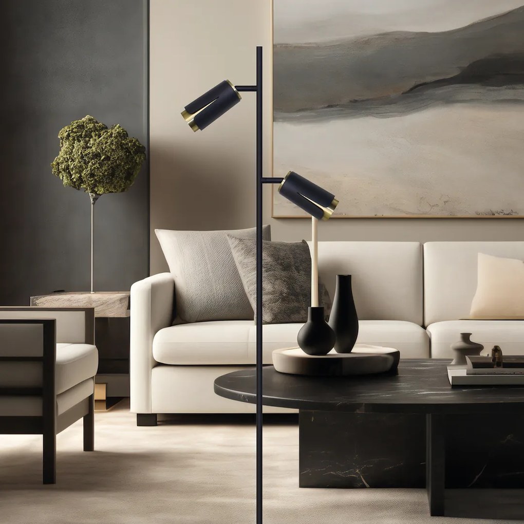 EUlight Stojacia lampa Flower, 2x čierne/zlaté kovové tienidlo, b