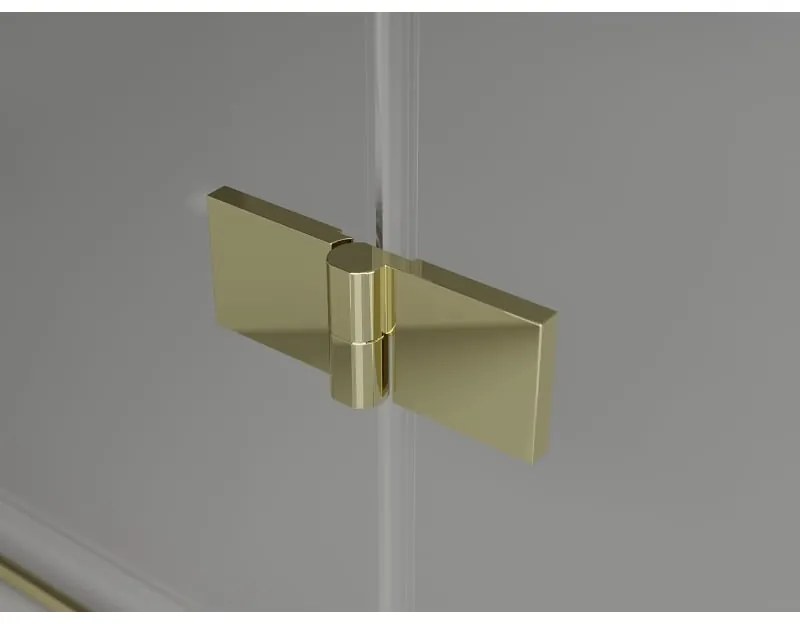 Mexen Lunar, L pravý výklopný päťuholníkový sprchový kút 80 x 80 cm, 8mm číre sklo, zlatý profil, 831L-080P-080L-50-00-P