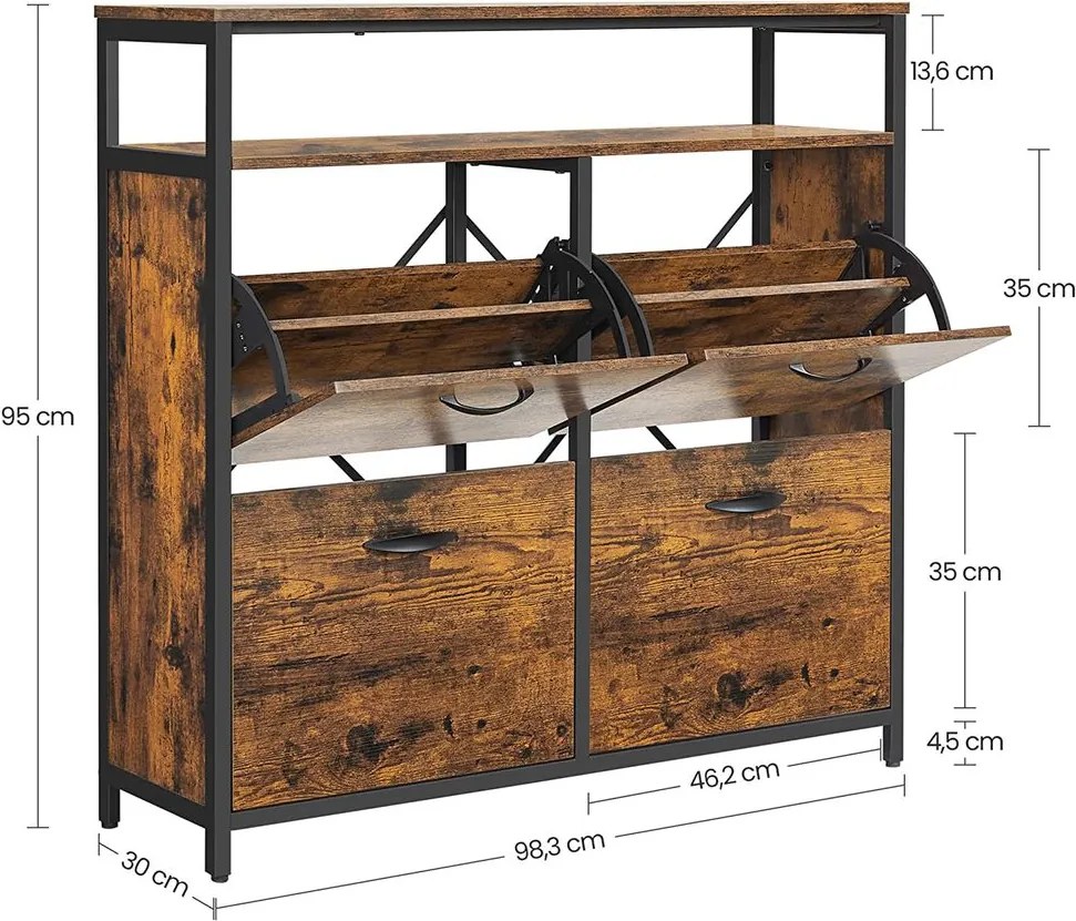 VASAGLE Vyklápací botník s policou LBS803B01