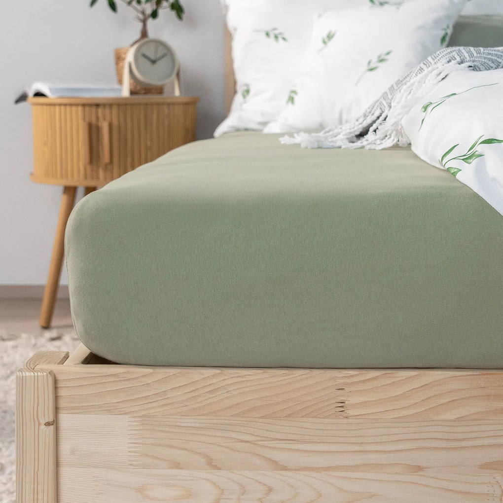 Goldea plachta jersey s napínacou gumou - šalviovo zelená 200 x 220 cm
