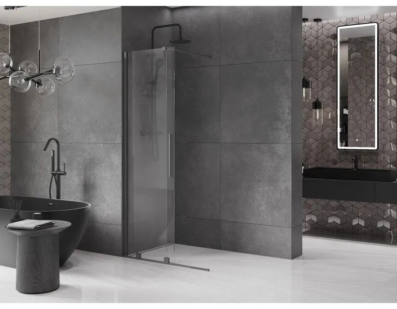 Mexen Velar, sprchová zástena s posuvnými dverami Walk-in 70 x 200 cm, 8mm číre sklo, brúsený grafit, 871-070-000-03-95