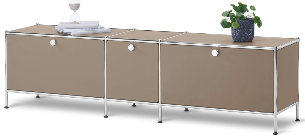 Nízky kovový stolík »CN3« s 3 výklopnými priečinkami, hnedosivý