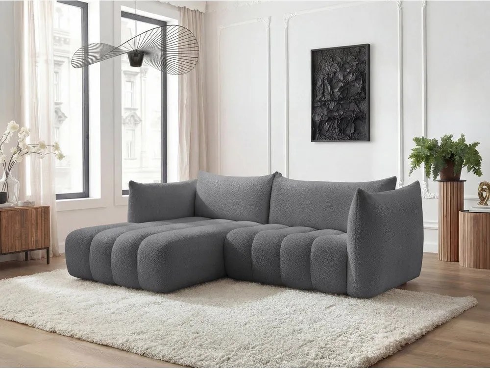 Sivá rohová pohovka z textílie buklé (ľavý roh/s leňoškou) Azra – Bobochic Paris