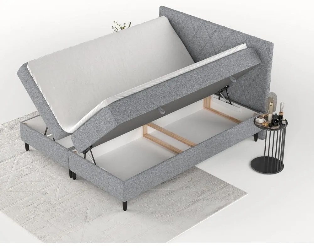 Sivá boxspring posteľ s úložným priestorom 180x200 cm Gwen – Maison de Rêve