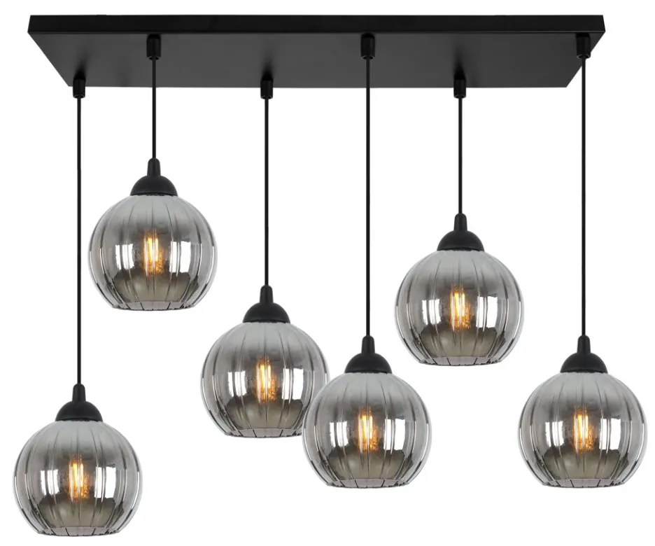 Závesné svietidlo Costa, 6x grafitové sklenené tienidlo, b