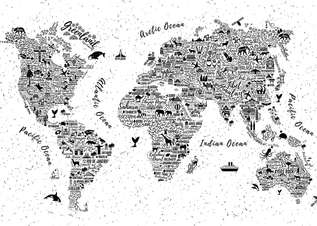 Sklenený obraz - Mapa z piktogramov (70x50 cm)