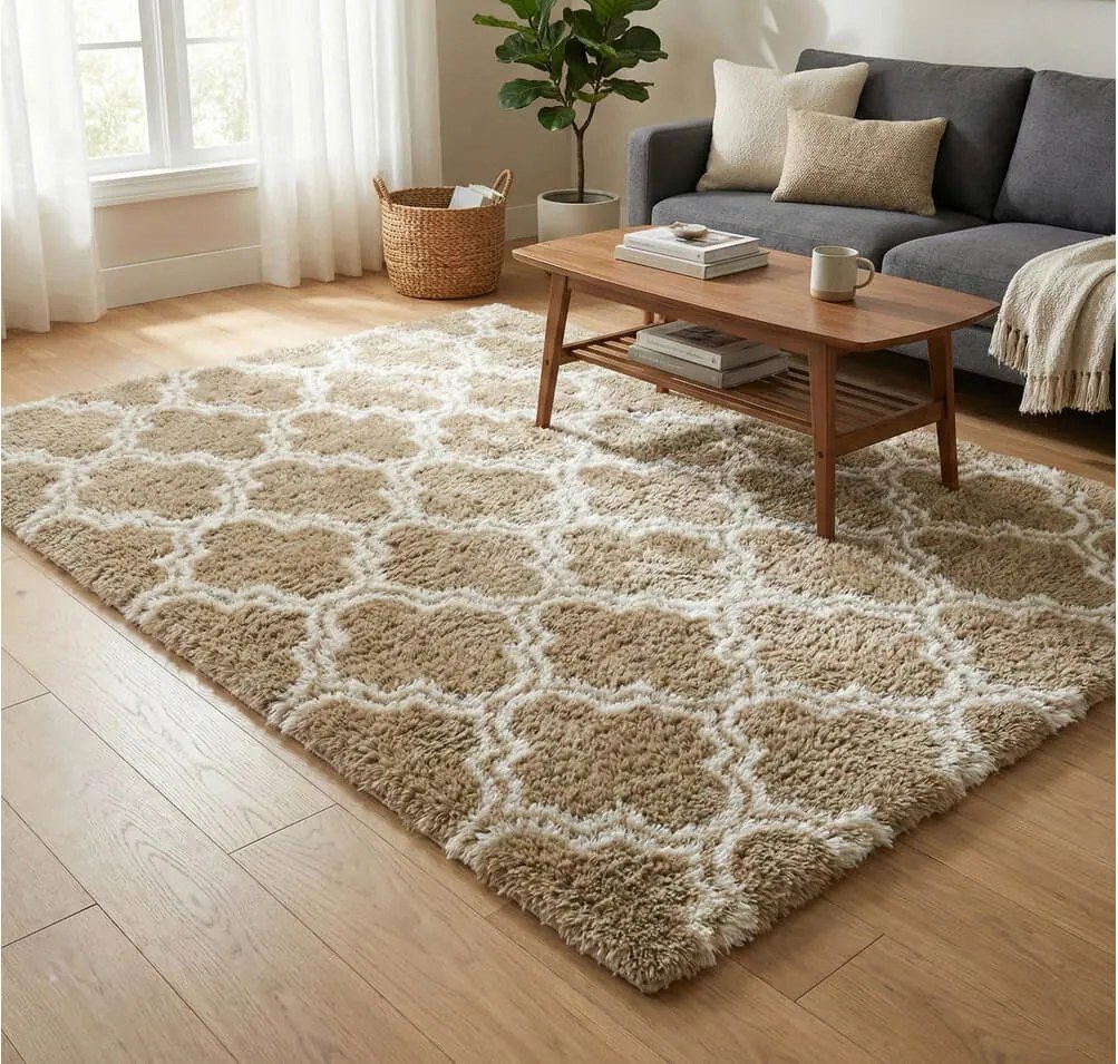 TZ Béžový vzorovaný koberec shaggy Decor Latern Rozmer: 80x150 cm