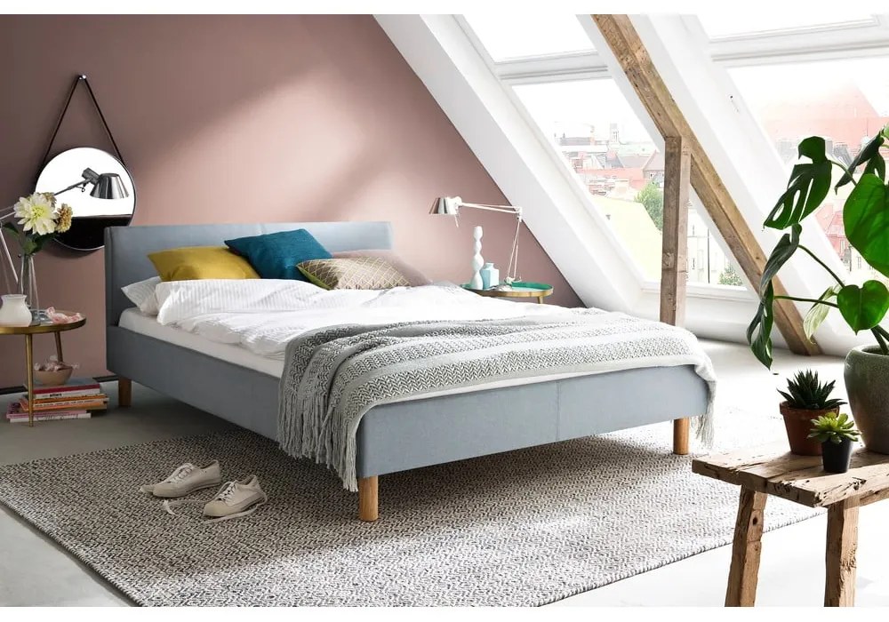 Modrá/sivá čalúnená jednolôžková posteľ bez roštu 120x200 cm Lena – Meise Möbel