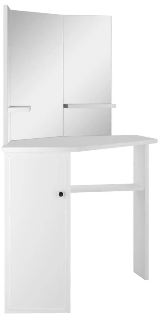 Rohový toaletný kozmetický stolík na líčenie, biely