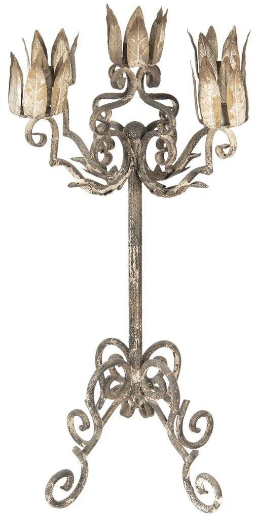 Šedo-béžový vintage kovový svietnik s patinou - Ø 29*64 cm