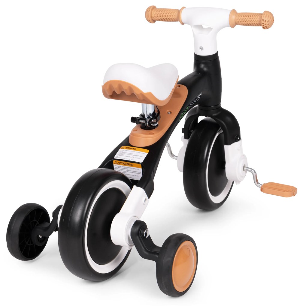 Balančný bicykel s pedálmi + tréningové postranné kolieska 3v1 čierne, ECOTOYS