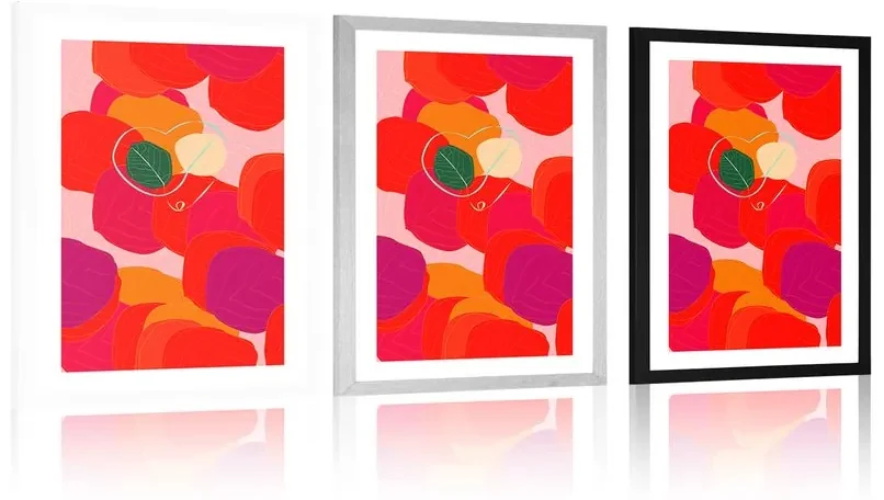 Plagát s paspartou pestrofarebné línie listov - 20x30 silver