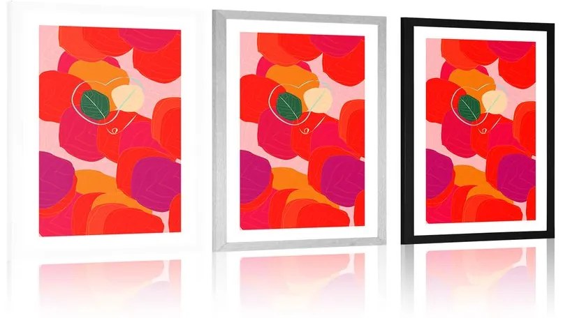 Plagát s paspartou pestrofarebné línie listov - 60x90 silver
