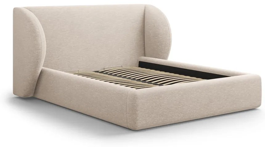 Béžová čalúnená dvojlôžková posteľ s úložným priestorom s roštom 180x200 cm Miley – Micadoni