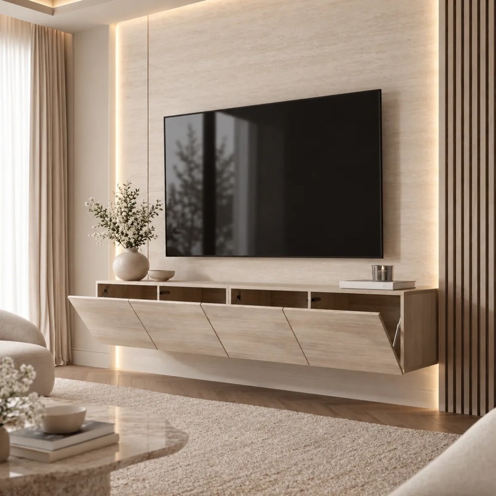 ZÁVESNÝ TV STOLÍK ELEGANTE TRAVERTÍN 200 cm