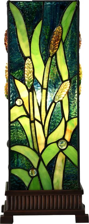 Zelená hranatá stolná lampa Tiffany Squilla - 18*18*45 cm E27/max 1*60W
