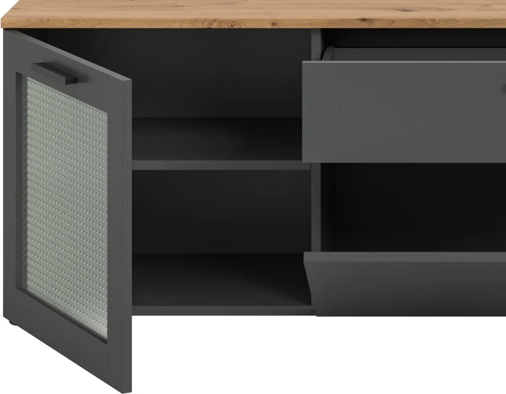 Široká TV skrinka Niklas, 185 cm, šedá/dub artisan