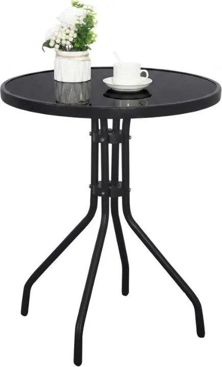 Okrúhly záhradný stôl so sklenenou doskou ISLAND BLACK 60 cm, čierny