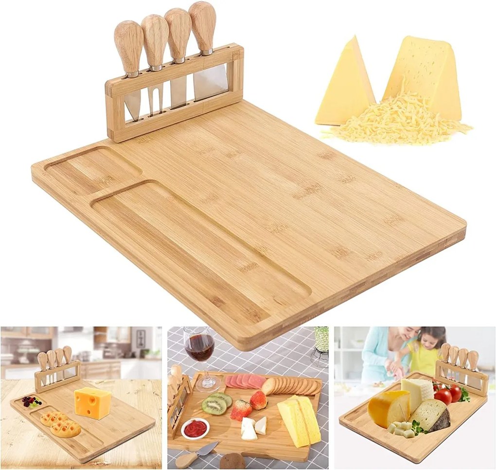 Bambusová servírovacia doska s nožmi SALERS hnedá