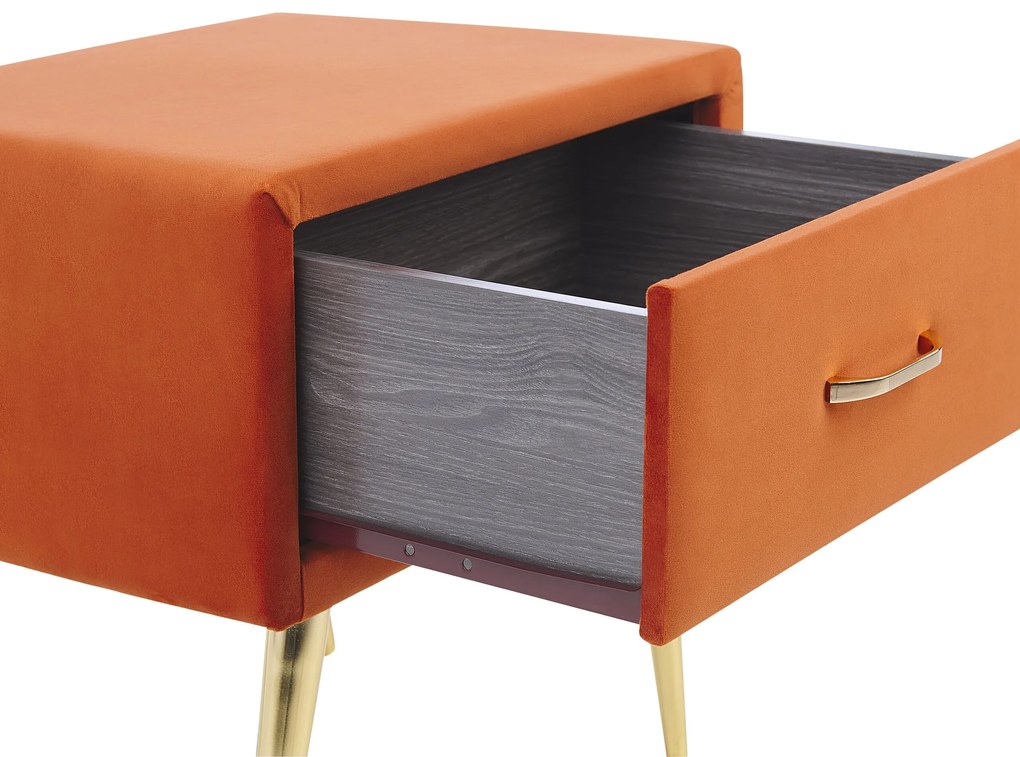 Zamatový nočný stolík so zásuvkou oranžový FLAYAT Beliani