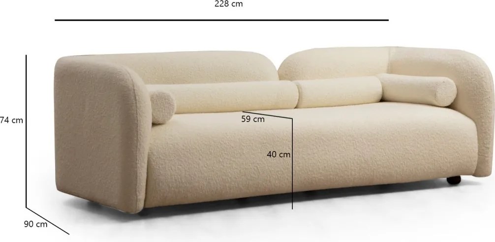 Trojmiestna pohovka Victoria 228 cm boucle krémová
