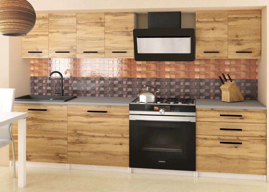 Kuchynská linka Belini 180 cm dub wotan s pracovnou doskou Sonik2 TOR SONIK2/3/WT/DW/0/B1