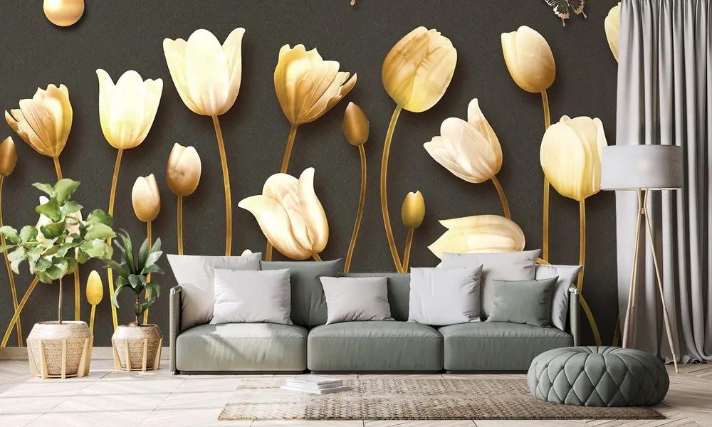 Tapeta tulipány ladené do zlatista