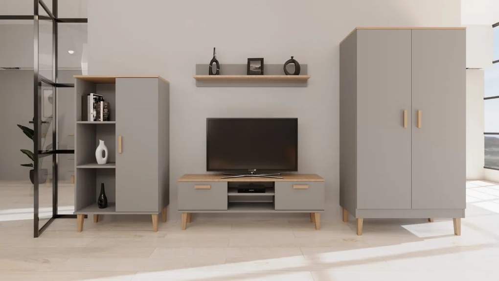 TV skrinka DENVER 120 cm sivá/dub hickory