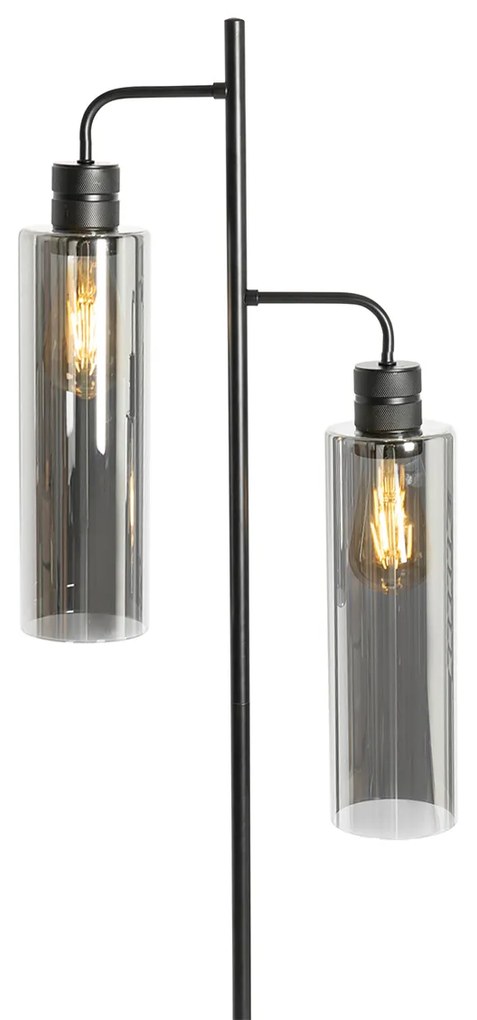 Moderná stojaca lampa čierna s dymovým sklom 2-svetlo - Stavelot