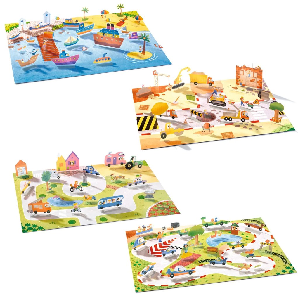 Kreatívna súprava so zdvíhacími samolepkami – 3D scény – vozidlá a lode