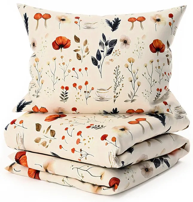 Sada mikroplyšových obliečok PAPAVA krémové + obliečka mikroplyš SOFT 90x200 cm biele, jednolôžko