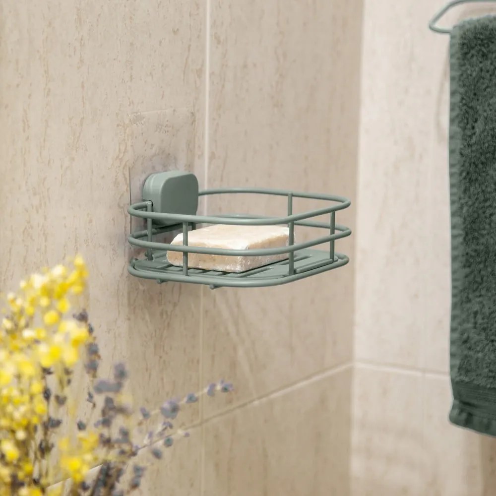 Samodržiaca kovová nádobka na mydlo v mentolovej farbe Grena – Compactor