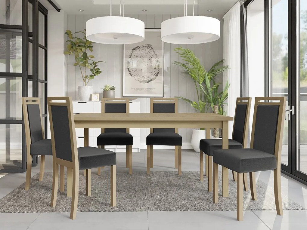 Rozkladací jedálenský stôl so 6 stoličkami AL03, Morenie: biela - L, Poťahové látky: 26x - Kronos 22