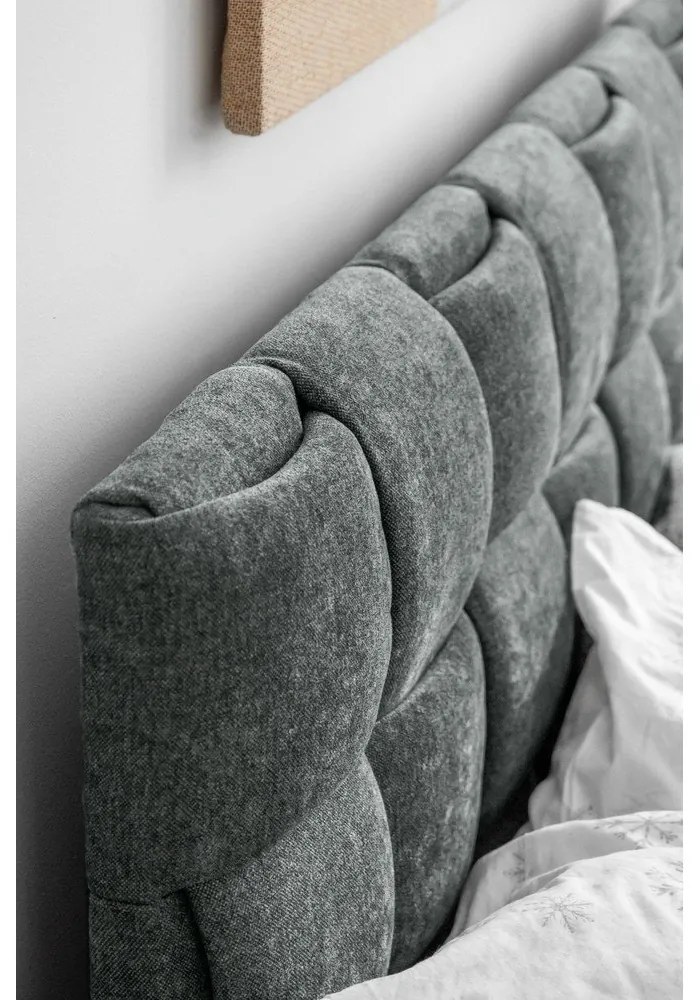 Sivozelená čalúnená dvojlôžková posteľ s roštom 160x200 cm Eve – Miuform