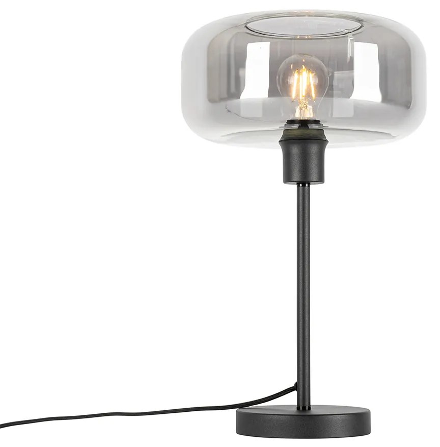 Stolná lampa Art deco čierna s dymovým sklom - Bizle