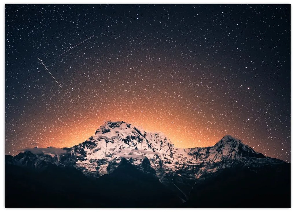 Sklenený obraz hviezdnej oblohy s horami (70x50 cm)
