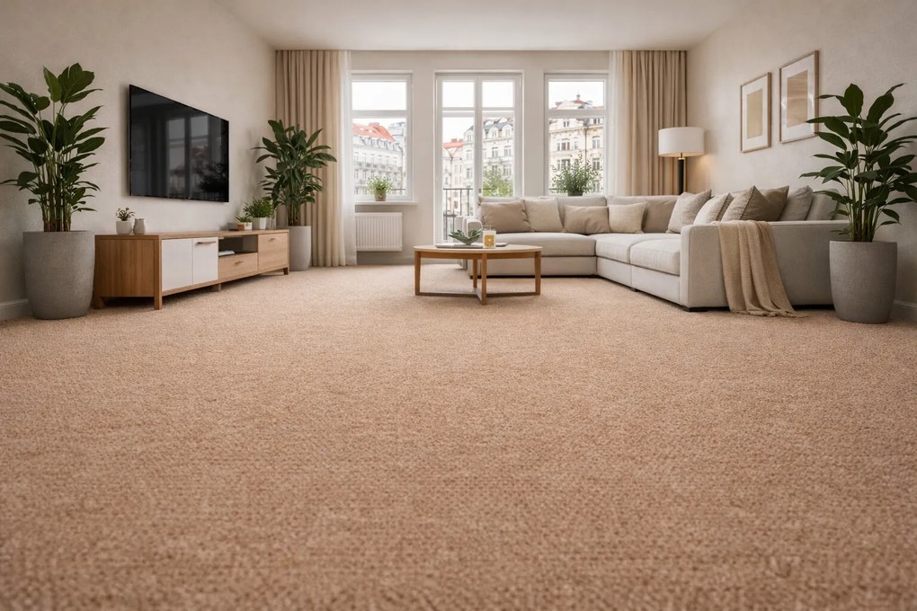 Metrážny koberec Bingo 8K63 hnedý, na mieru, šíře 4m, hnedá, filc, chodba / predsieň, Vorwerk