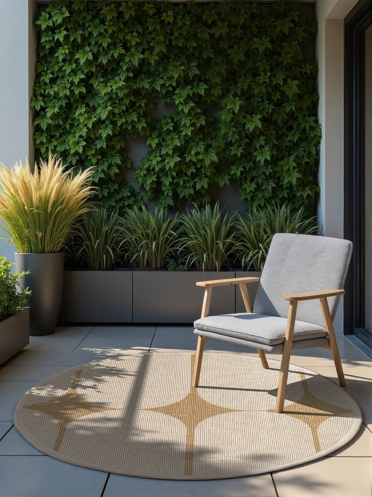 NORTHRUGS, Kusový koberec Duet Bowen 106245 Beige/White kruh - na von aj na doma, 160x160 (priemer) kruh, béžová, chodba / predsieň