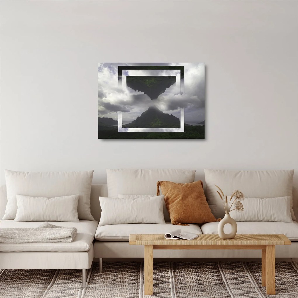 Sklenený obraz - Hory na Islande, geometrická koláž (70x50 cm)