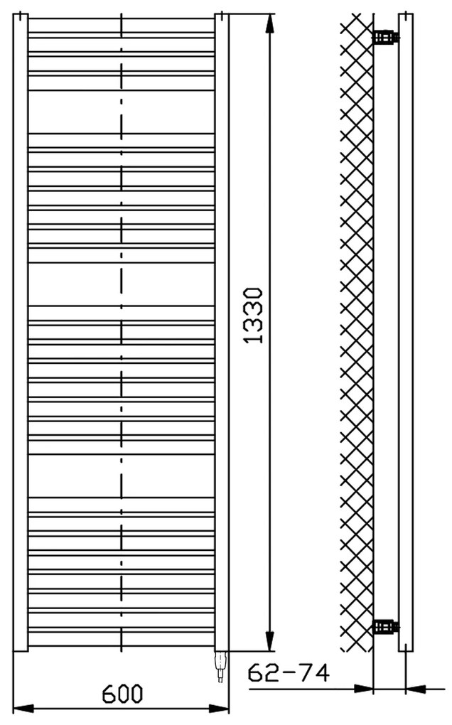 Aqualine Sapho, TONDI-E elektrické vykurovacie teleso, rovné, 600x1330 mm, 600W, čierna matná