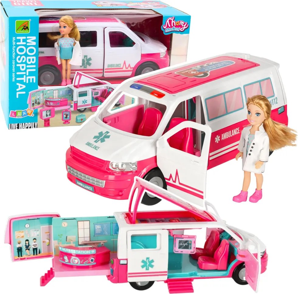 LEAN Toys Mobilná nemocničná ambulancia 2W1 Lekár bábika Zdravotnícke príslušenstvo