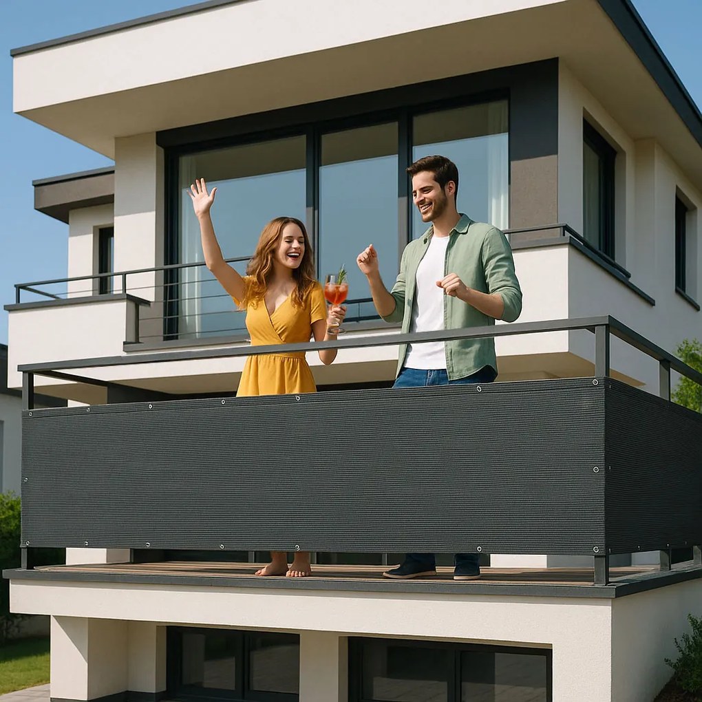 Balkónová zástena s príslušenstvom 100x500 cm tieniaca sieť + montážne príslušenstvo sivá