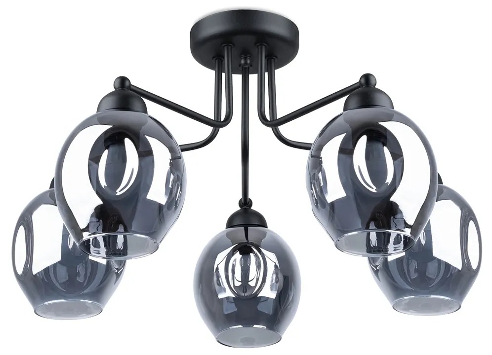 Stropné svietidlo Fillan, 5x grafitové sklenené tienidlo