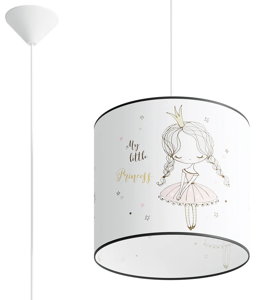 Detské závesné svietidlo Princess, 1x plastové tienidlo so vzorom, (fi 30cm)