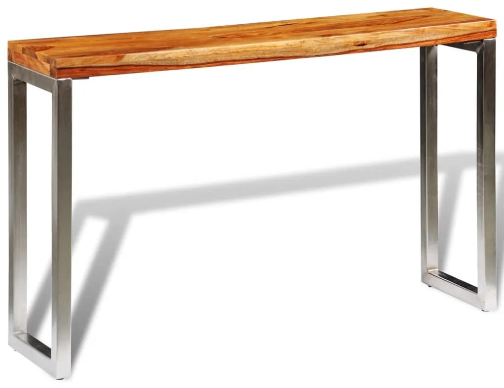 vidaXL Konzolový stolík z dreveného masívu sheesham s oceľovými nohami