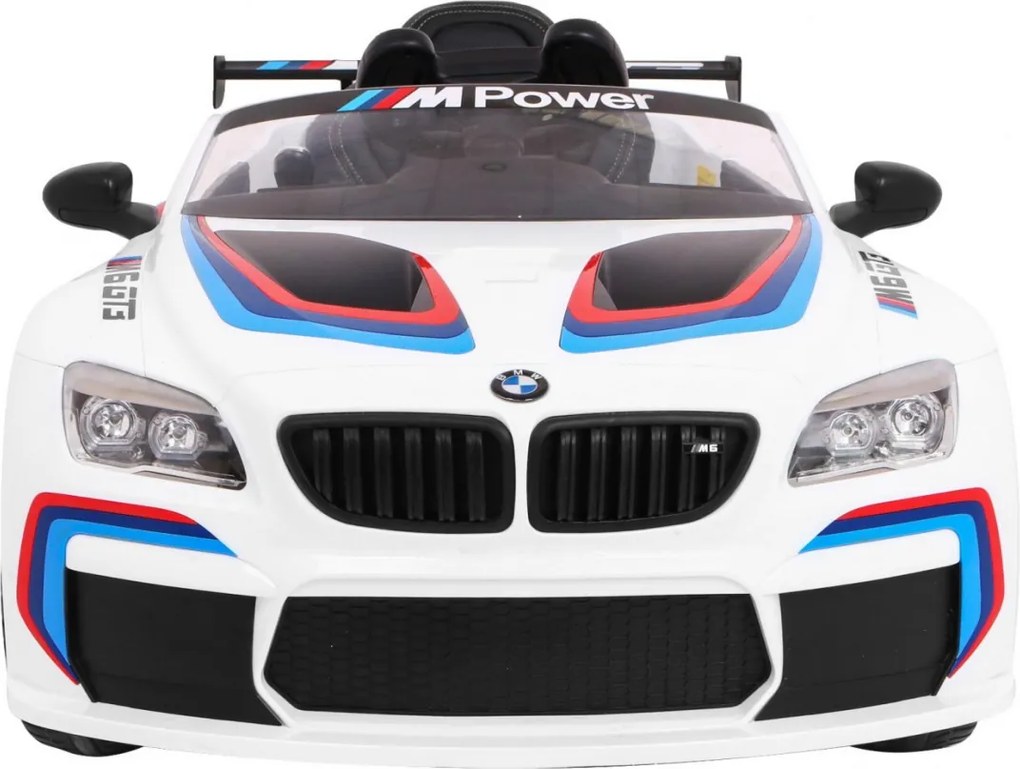 Ramiz BMW M6 GT3 Autíčko na batérie pre deti Biele + Ventilátor + Zvuky MP3 Svetlá + Diaľkové ovládanie
